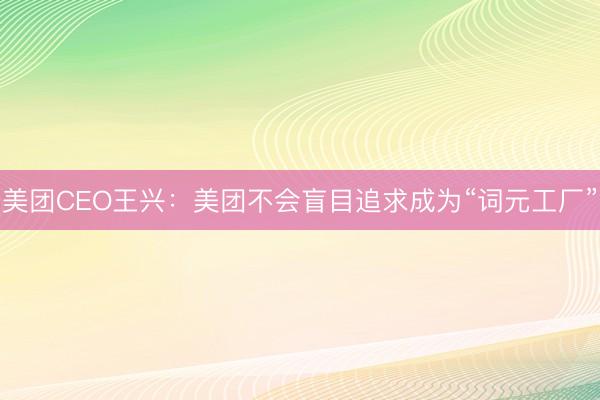 美团CEO王兴：美团不会盲目追求成为“词元工厂”