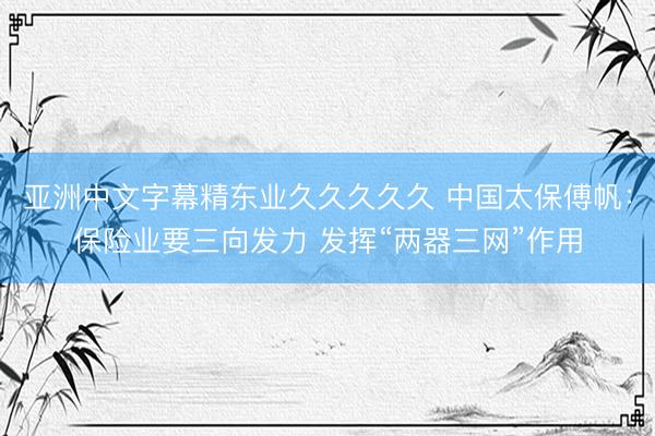 亚洲中文字幕精东业久久久久久 中国太保傅帆：保险业要三向发力 发挥“两器三网”作用