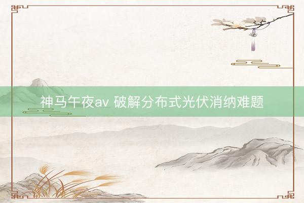 神马午夜av 破解分布式光伏消纳难题