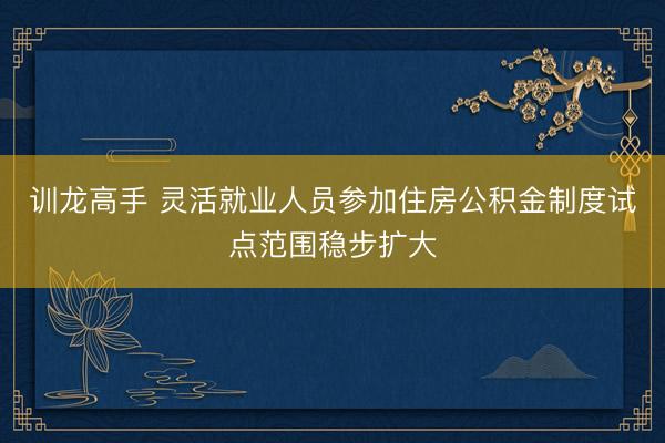 训龙高手 灵活就业人员参加住房公积金制度试点范围稳步扩大