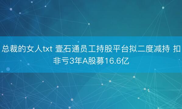 总裁的女人txt 壹石通员工持股平台拟二度减持 扣非亏3年A股募16.6亿