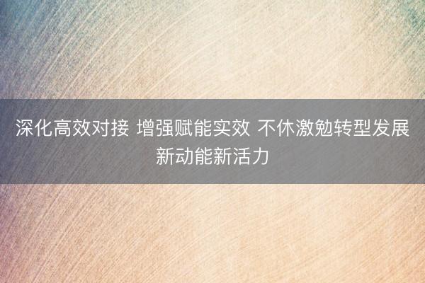 深化高效对接 增强赋能实效 不休激勉转型发展新动能新活力