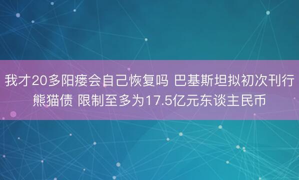 我才20多阳瘘会自己恢复吗 巴基斯坦拟初次刊行熊猫债 限制至多为17.5亿元东谈主民币