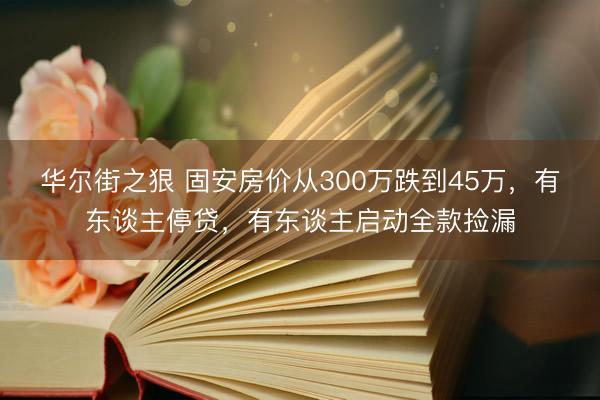 华尔街之狠 固安房价从300万跌到45万，有东谈主停贷，有东谈主启动全款捡漏