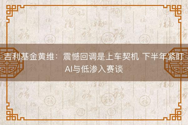 吉利基金黄维：震憾回调是上车契机 下半年紧盯AI与低渗入赛谈